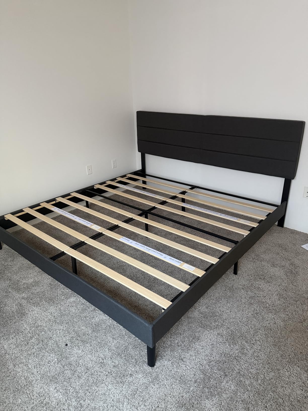 Zinus Queen Maya Upholstered Bed Frame with Asymmetric Headboard, Durable Wooden Slats, Sturdy Framework, Noise Free Sleep, No Box Spring Needed, Easy Assembly, Eco Friendly Packaging, Dark Grey customer photo 1