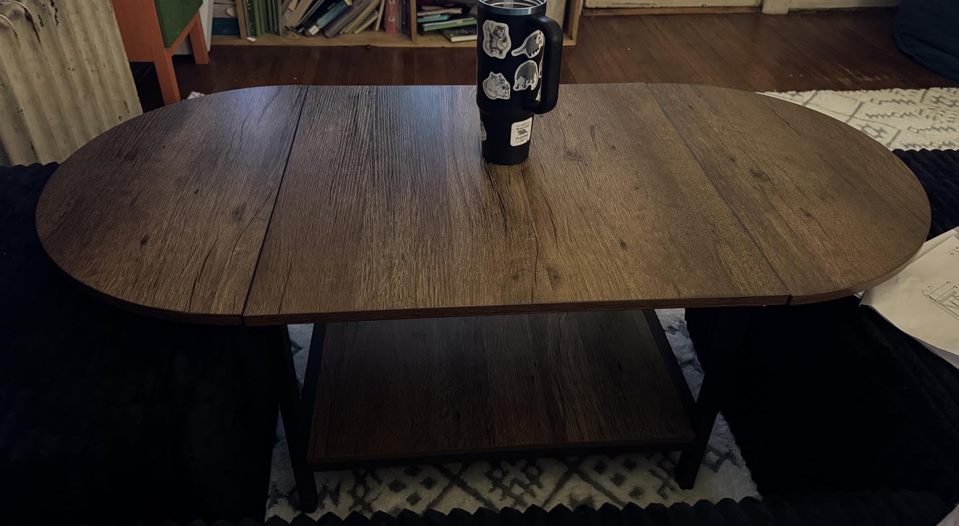 SAYGOER Folding Coffee Table for Living Room, Small Coffee Tables with 2-Tier Storage, Mid Century Modern Center Table for Small Space, Oval Farmhouse Table Square, Dark Brown customer photo 2
