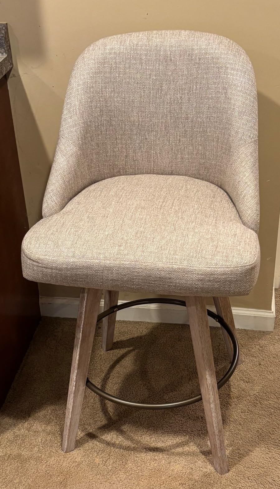 Bekrvio Counter Height Bar Stools, Modern Mid-Century Swivel Barstools with Backs and Wood Legs, Linen Fabric Upholstered Bar Chairs, 26