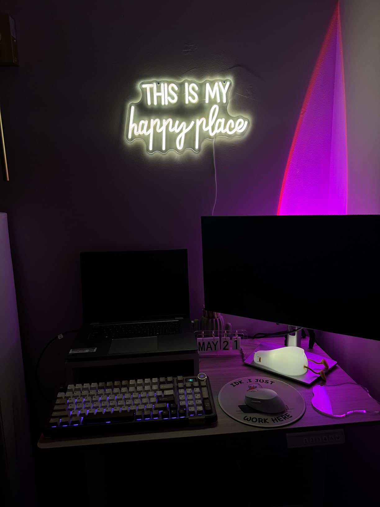 Neon Lights for Wall Decor - This Is My Happy Place Neon Signs for Teen Girls Bedroom Decor, Led Sign for Wall Decor, Nightstand Light, Dimmable Switch USB Power, Adhesive Hook Included customer photo 1