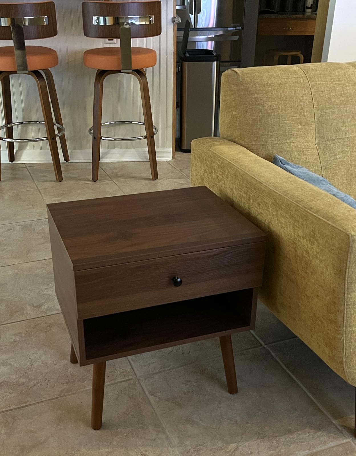 Hidden Compartment Night Stand Set 2, Mid Century Modern Concealment Furniture, End Table with Storage Drawer, Bedside Table with Wood Legs for Bedroom (2, Walnut) customer photo 1