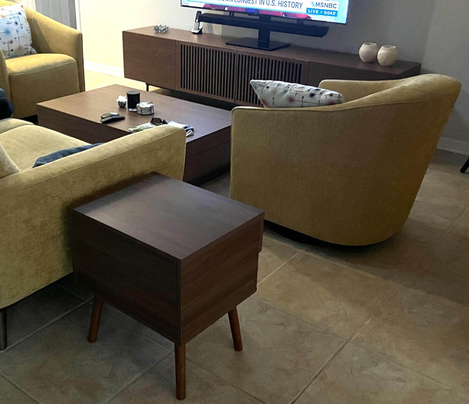 Hidden Compartment Night Stand Set 2, Mid Century Modern Concealment Furniture, End Table with Storage Drawer, Bedside Table with Wood Legs for Bedroom (2, Walnut) customer photo 2