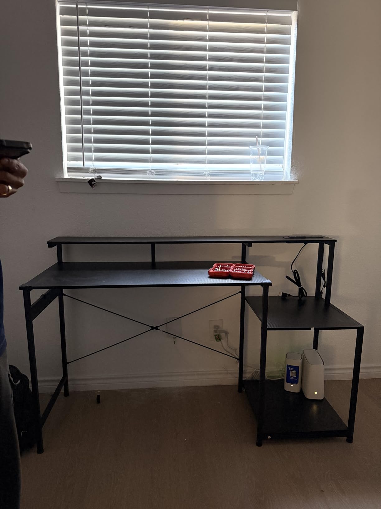 AODK 48 Inch Gaming Desk with LED Lights, Computer Desk with Storage Shelves, Reversible Desk with Monitor Stand, Carbon Fiber Black customer photo 2