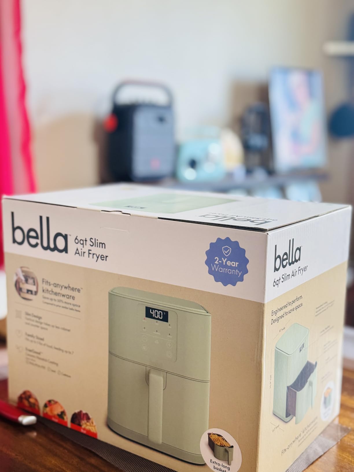 bella 4Qt Slim Air Fryer, Fits-anywhere Kitchenware, EverGood Ceramic Nonstick Coating, Adjustable Temperature, 6 Preset Cooking Options, 60 Min Auto Shutoff w Audible Tone, 3.3lb Capacity, Oatmilk customer photo 2