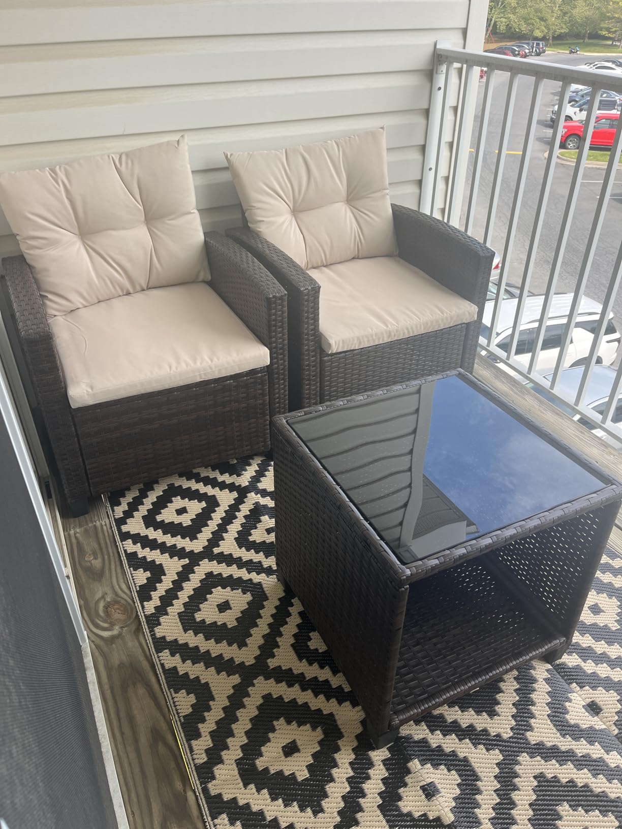 Devoko 3 Pieces Patio Furniture Set Outdoor Wicker Chairs and Table, Beige | Upgraded PE Rattan Patio Conversation Set of 2, Sturdy Outdoor Furniture for Porch, Garden, Poolside, Balcony customer photo 1