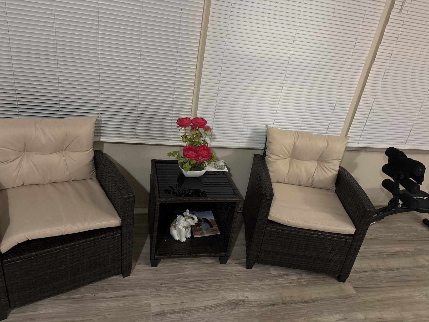 Devoko 3 Pieces Patio Furniture Set Outdoor Wicker Chairs and Table, Beige | Upgraded PE Rattan Patio Conversation Set of 2, Sturdy Outdoor Furniture for Porch, Garden, Poolside, Balcony customer photo 2