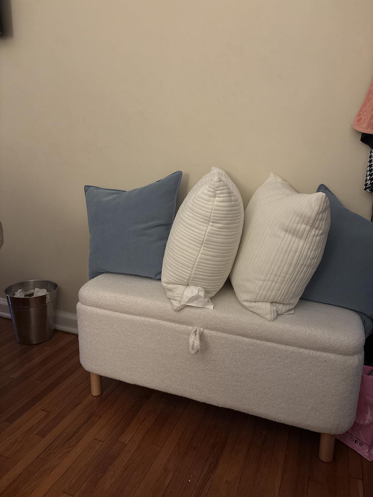 Boucle Storage Ottoman Bench for Bedroom end of Bed, Sherpa Upholstered Shoe Seat Storage Bench for Entryway Bed Foot, Rectangle Cushion Padded Blanket Chest, White customer photo 1