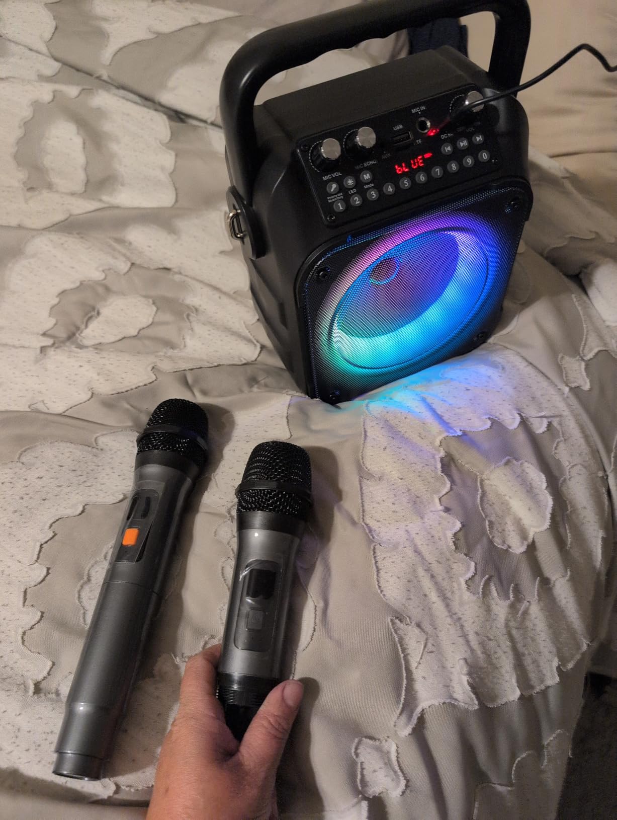 Karaoke Machine, Portable Bluetooth Speaker with 2 Wireless Microphones for Adults & Kids with Lights, Karaoke Microphone with PA System Supports USB/TF/REC/FM/AUX for Home Party customer photo 2