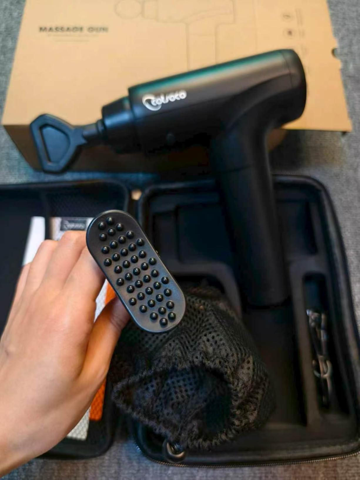 cotsoco Massage Gun Deep Tissue, Muscle Massage Gun with 9 Attachment Heads 20 Speeds & Silent Brushless Motor for Pain Relief, Handheld Percussion Back Massager Gun, Fathers Day Dad Gifts(Black) customer photo 2
