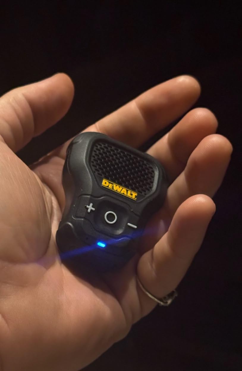 DEWALT Wearable Bluetooth Speaker, Clip-On Wireless Jobsite Pro Water-Resistant Portable Speaker (Non-Magnetic), Built-in Mic for Hands-Free Music/Calls, Bluetooth Speaker (Yellow) customer photo 1