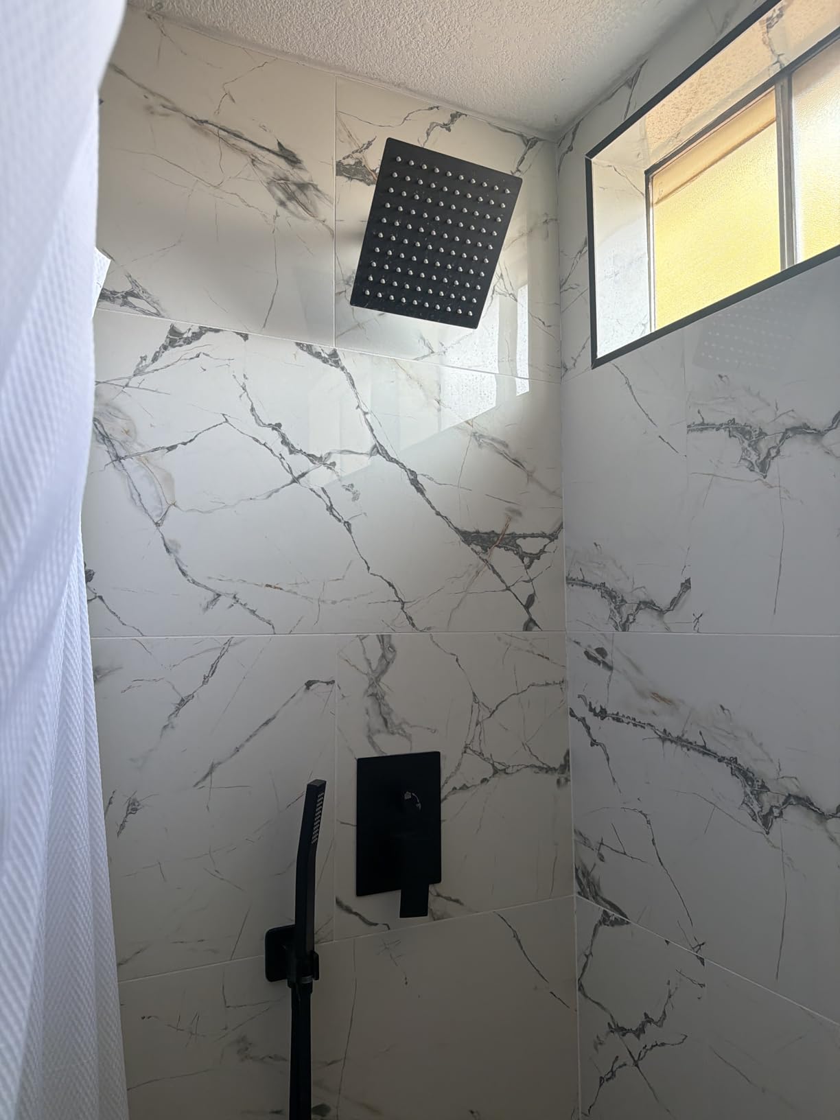 FPXRNG Shower Faucet Set Rainfall Shower System with Square Shower Head and Handle Set Rough-in Valve and Metal Trim Kit Included Matte Black 10 Inch Wall Mounted Shower Fixtures customer photo 1
