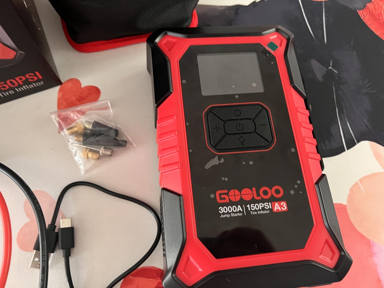GOOLOO A3 Jump Starter with Air Compressor, 3000A Portable Car Battery Booster (9.0 Gas/6.5L Diesel) with 150PSI Auto-Shutoff Tire Inflator, 12V Supersafe Lithium Jump Box Car Battery Jumper Starter customer photo 2