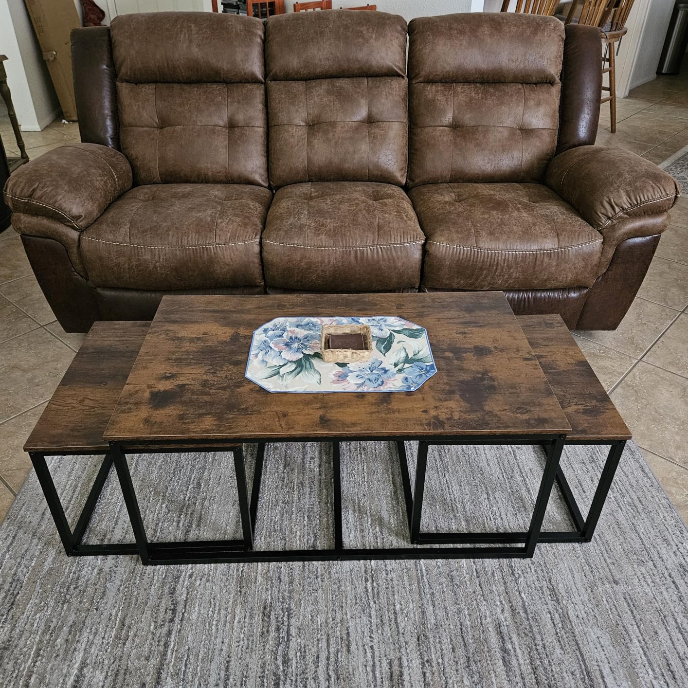 Nesting Coffee Tables, 3 Piece Living Room Coffee Table, Industrial Rectangular Coffee Table Set, End Table Side Tables for Living Room Bedroom customer photo 2