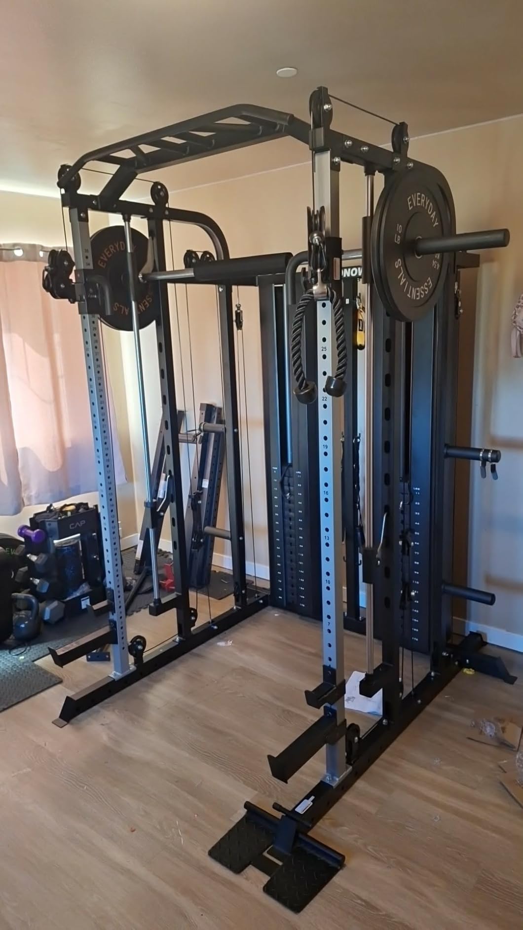 Smith Machine with Weight Stacks Home Gym System Cable Crossover | Multi Function, All in One, Heavy Duty, Lat Pulldown Bench, Hip Thrust Attachment, Smooth Smith Bar and Cable System customer photo 1