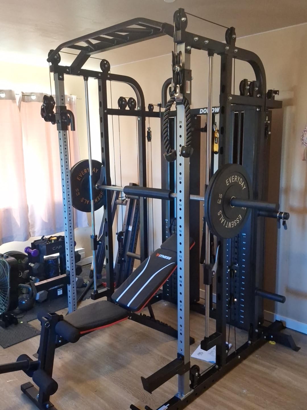 Smith Machine with Weight Stacks Home Gym System Cable Crossover | Multi Function, All in One, Heavy Duty, Lat Pulldown Bench, Hip Thrust Attachment, Smooth Smith Bar and Cable System customer photo 2