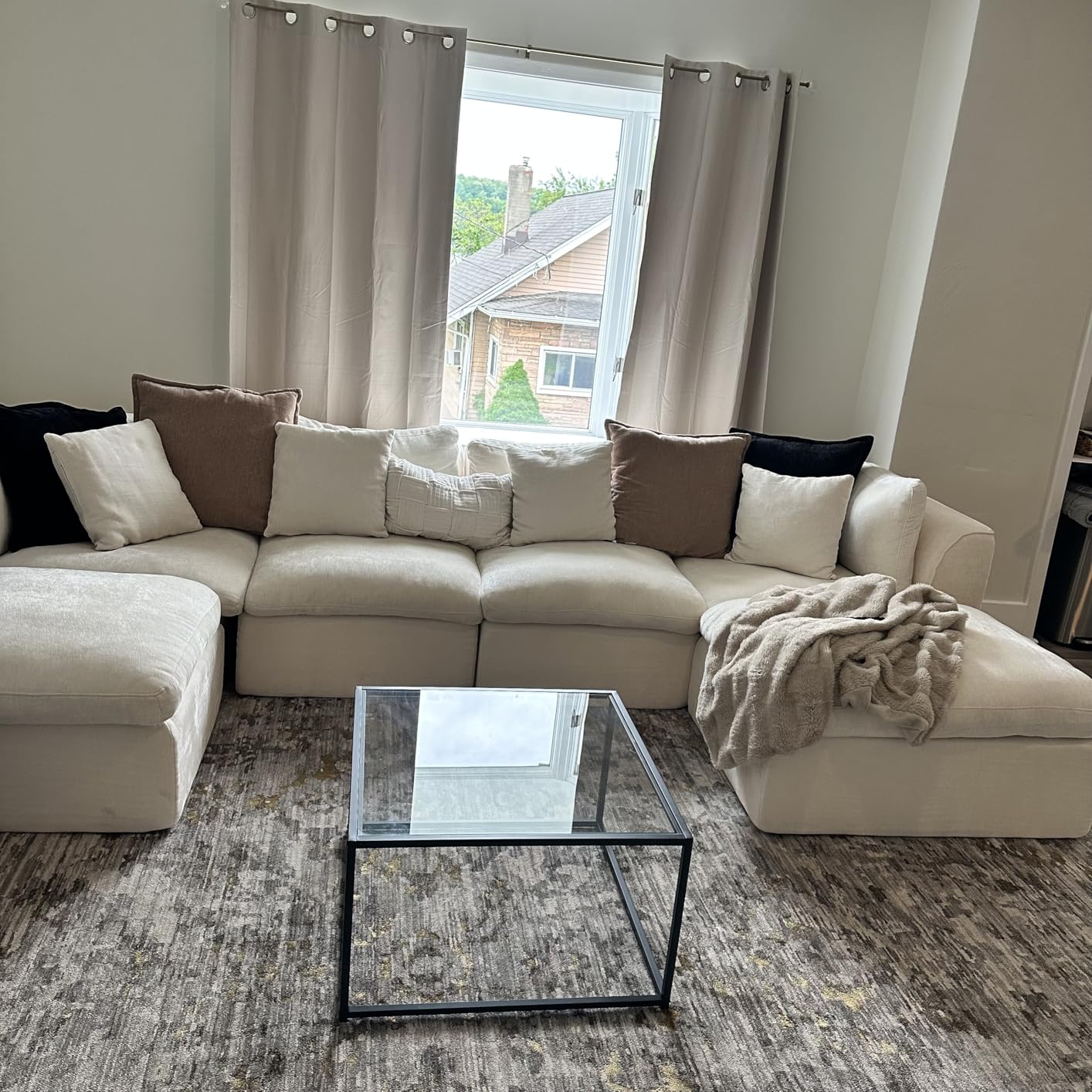 Black Glass Coffee Table for Living Room, Square Coffee Tables for Small Spaces, Simple Tea Cocktail Modern Center Tables, Living Room Tables, Easy Assembly, 26 * 26in (Black & Clear Glass) customer photo 1