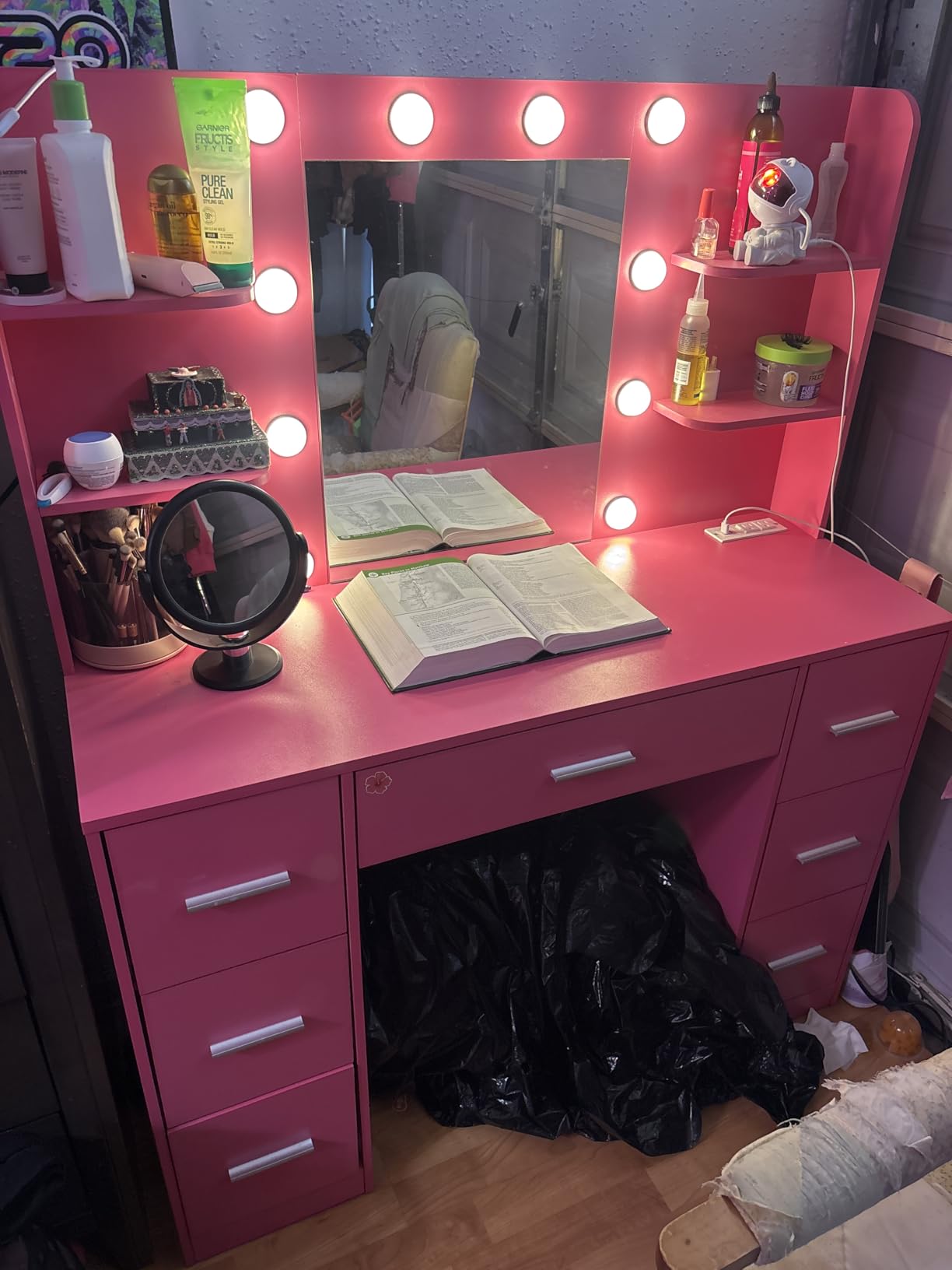 Furmax Vanity Desk with Mirror, LED Lights and Power Outlet Makeup Vanity Table with 7 Drawers and 6 Storage Shelves Dressing Table for Bedroom Dressing Room (White) customer photo 1