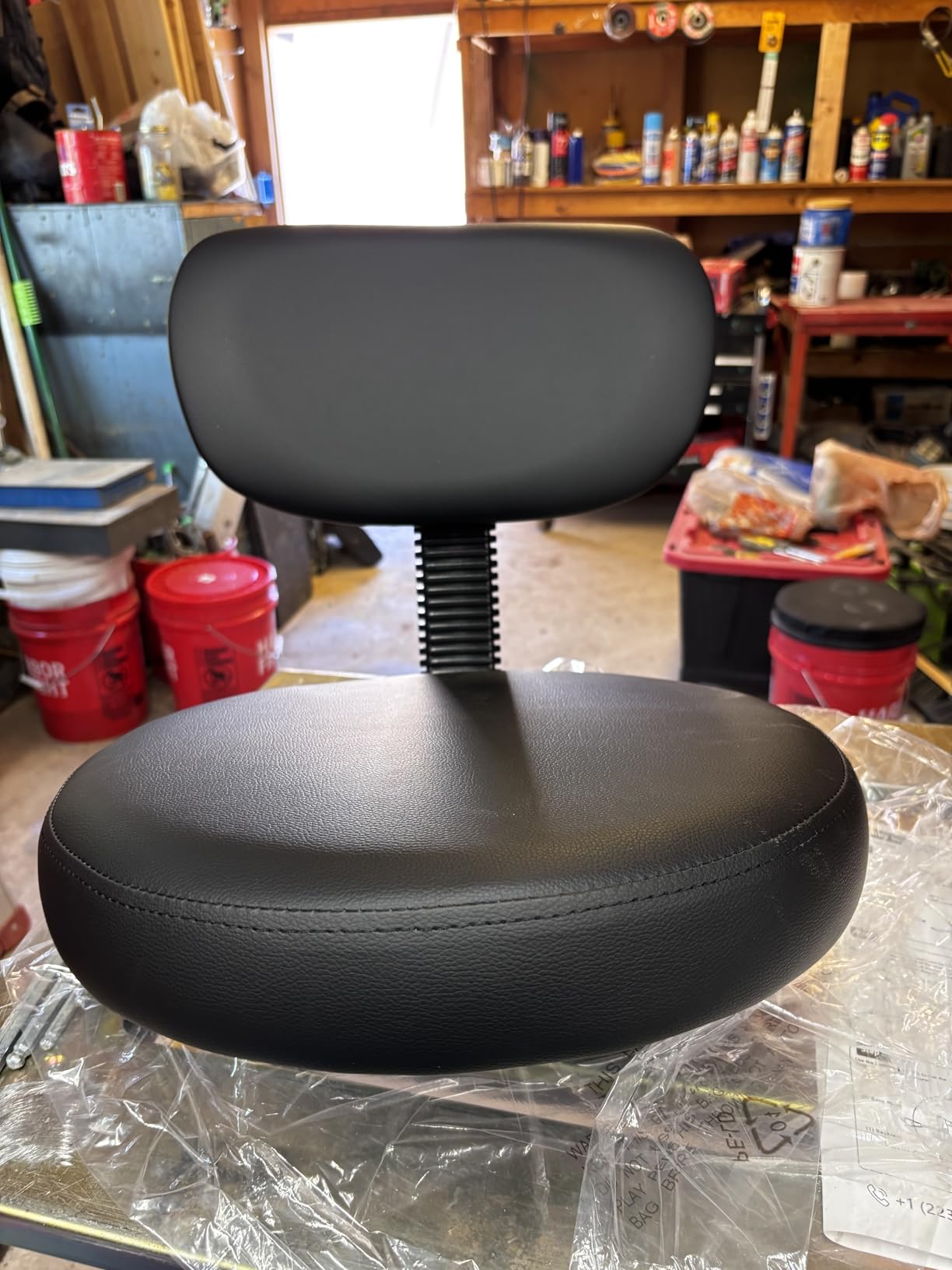 Brick Attic Drafting Chair with Backrest - Adjustable Foot Rest Rolling Stool with Wheels, PU Leather Swivel Stool for Office Spa Studio Lab Counter Salon Home Work Bar Kitchen Shop(Black) customer photo 2