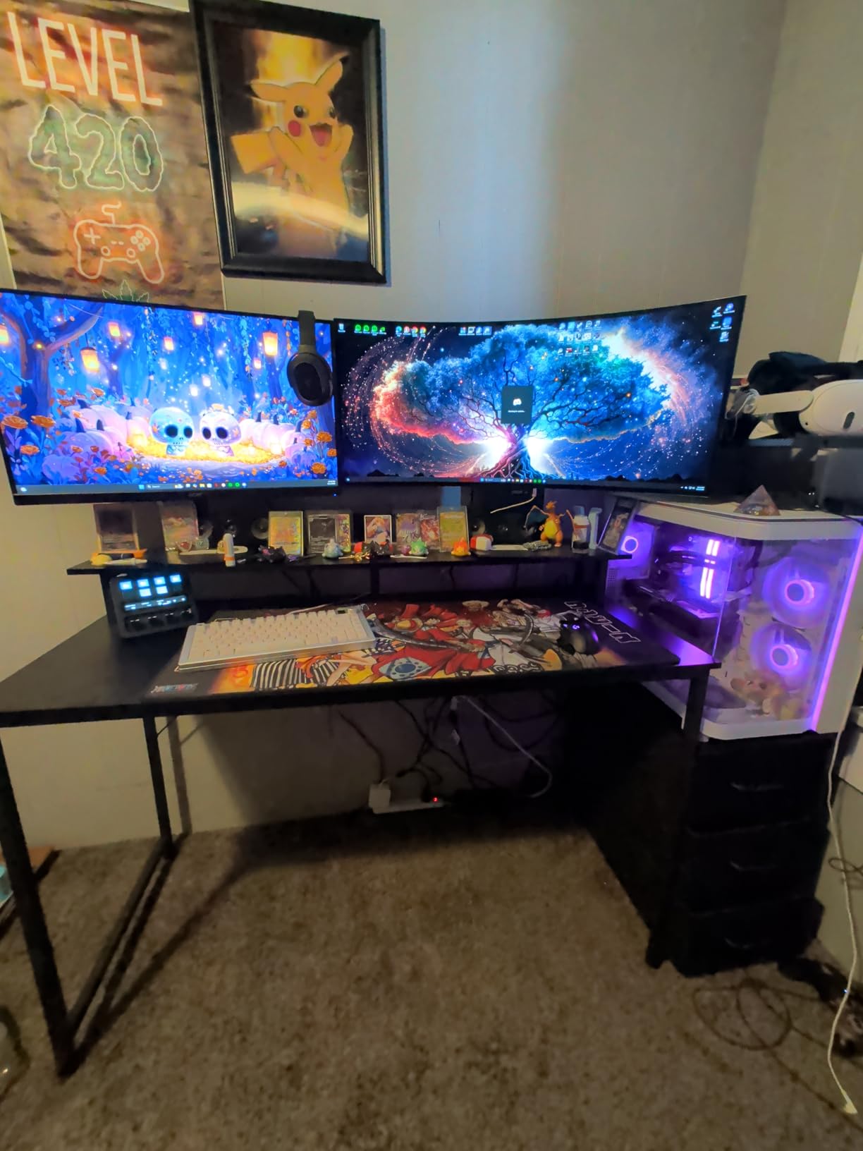 AODK 59 Inch Gaming Desk with LED Light- Reversible Computer Desk with Storage Shelves & Monitor Stand, Modern Gamer Desk Table with Fabric Drawers, Black customer photo 1