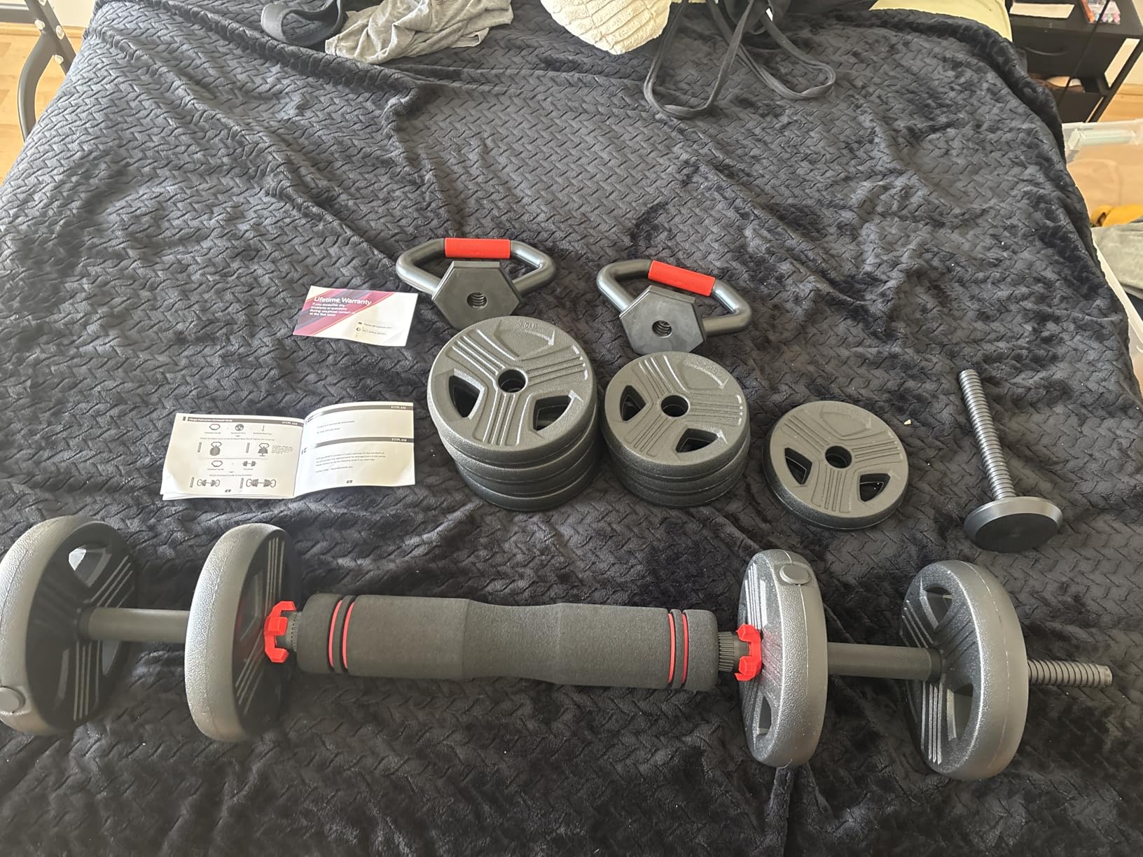FITPLAM Adjustable dumbbell set,20/35/45/55/70/90lbs Free Weights set with upgraded nut, 5 in 1 Weight Set Used as Kettlebells, Barbell, Push up Stand, Fitness Exercise for Home Gym Suitable Men/Women customer photo 1
