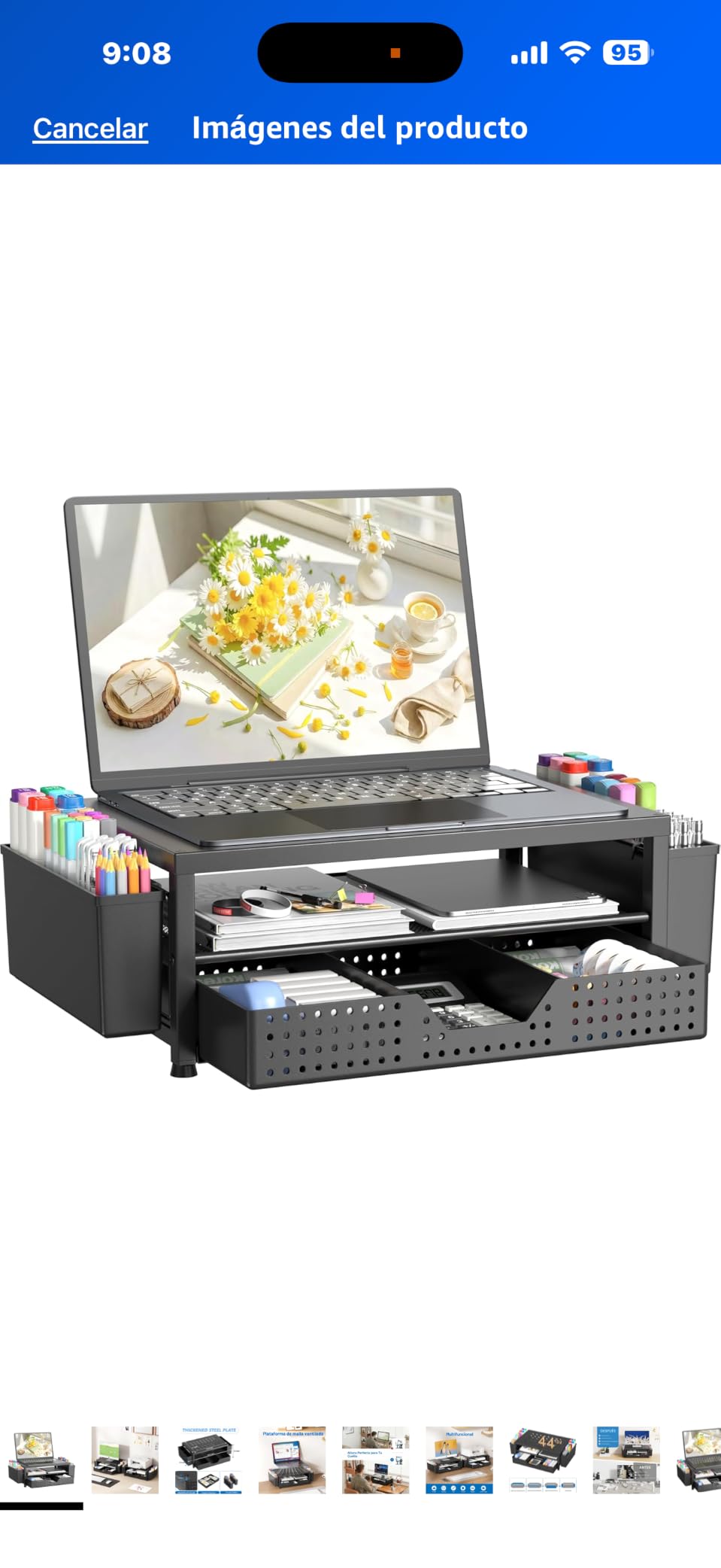 OPNICE Desk Organizer and Accessories, 2-Tier Computer Monitor Stand Riser with Drawer and 2 Pen Holders, Laptop Stand, Office Desk Accessories for Office Supplies, Black customer photo 2