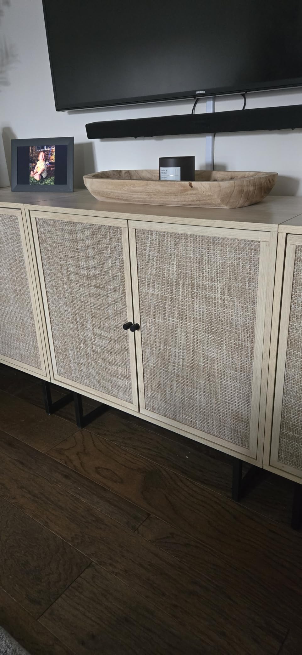 Nathan James Kova Bohemian Rattan Accent Sideboard Storage Cabinet, with Doors and Matte Black Legs, Dark Brown/Black customer photo 2