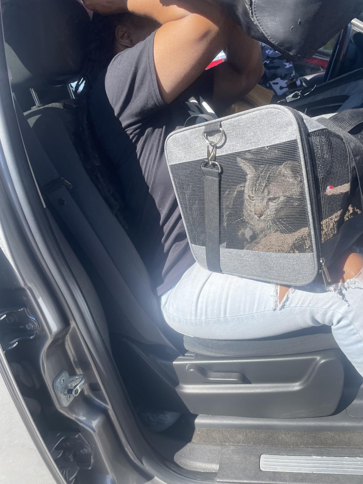 YUNIQUE Soft-Sided Cat & Dog Carrier for Pets Up to 15 Lbs, Airline Approved Collapsible Travel Puppy Carrier with Lightweight Fabric Design (Grey) customer photo 1