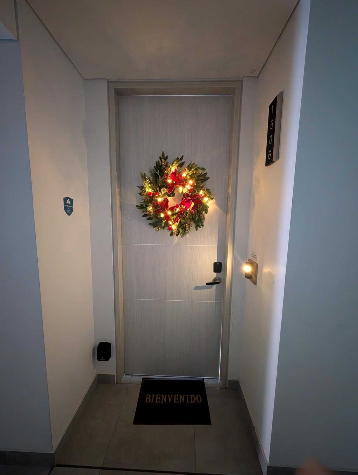 Christmas Wreaths for Front Door - 24 Inch Outdoor Prelit Christmas Door Wreath with Lights, Lighted Xmas Wreath with Poinsettia Flowers, Red Berries, Golden Ball - Home Christmas Decorations customer photo 2