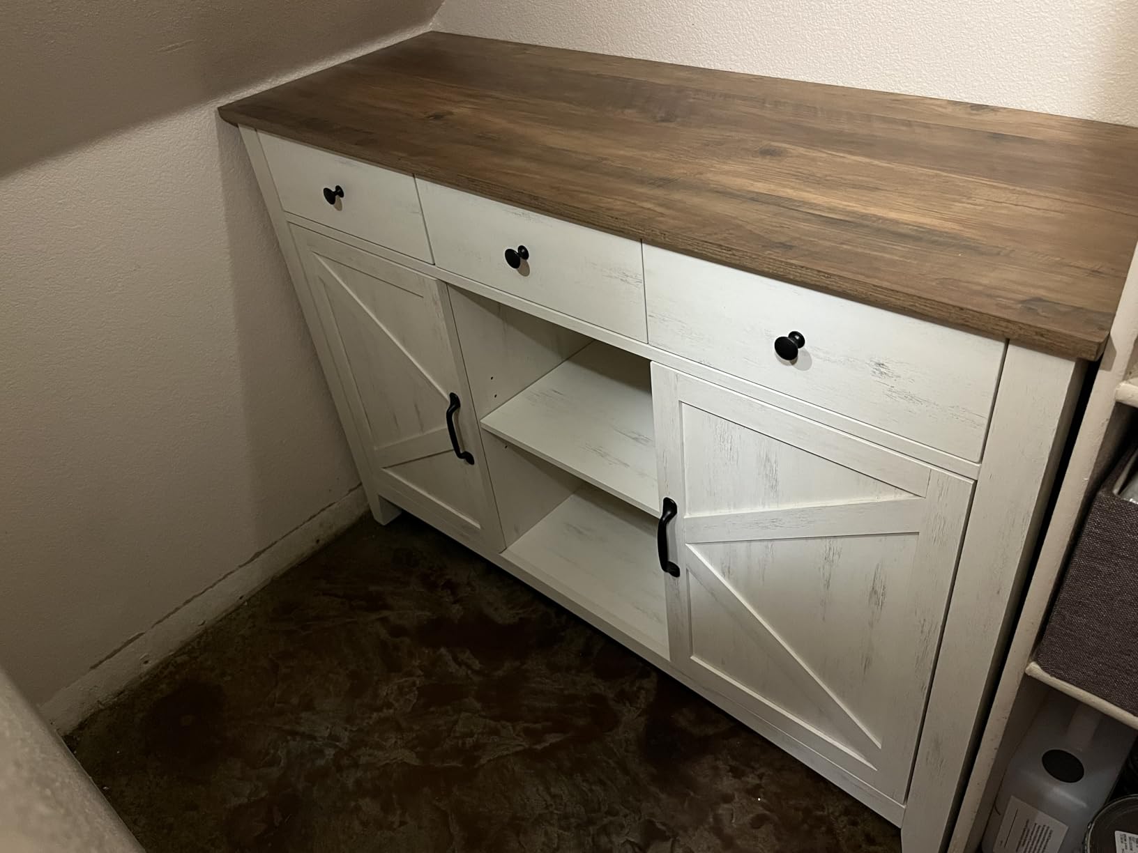 VASAGLE LIRY Collection - Buffet Cabinet, Coffee Bar Cabinet with 2 Drawers, Adjustable Shelves, Sideboard Storage with Cable Holes, Drawer Dividers, Rustic White and Honey Brown UBBK381W01 customer photo 2