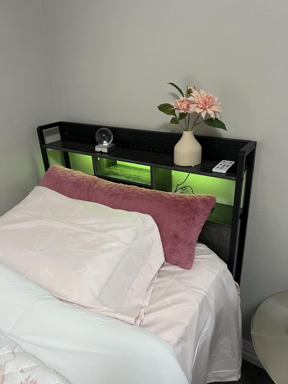 Unikito Headboard for Twin Size Bed with Storage Shelf, Head Board with 3 Outlets and 2 USB Ports, Headboards with RGB LED Light, Height Adjustable, Sturdy and Stable, Easy Assembly, Rustic Brown customer photo 1