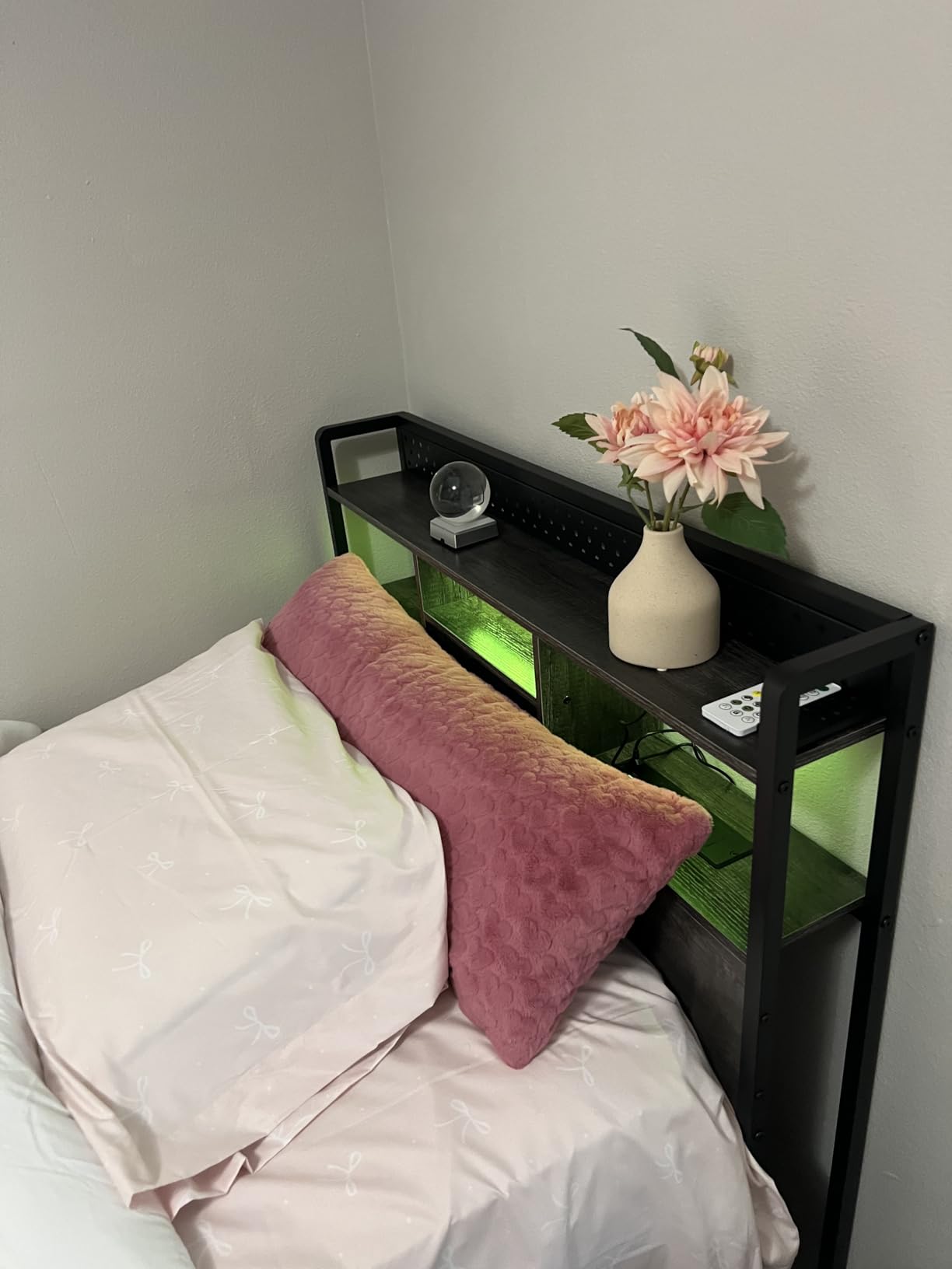 Unikito Headboard for Twin Size Bed with Storage Shelf, Head Board with 3 Outlets and 2 USB Ports, Headboards with RGB LED Light, Height Adjustable, Sturdy and Stable, Easy Assembly, Rustic Brown customer photo 2