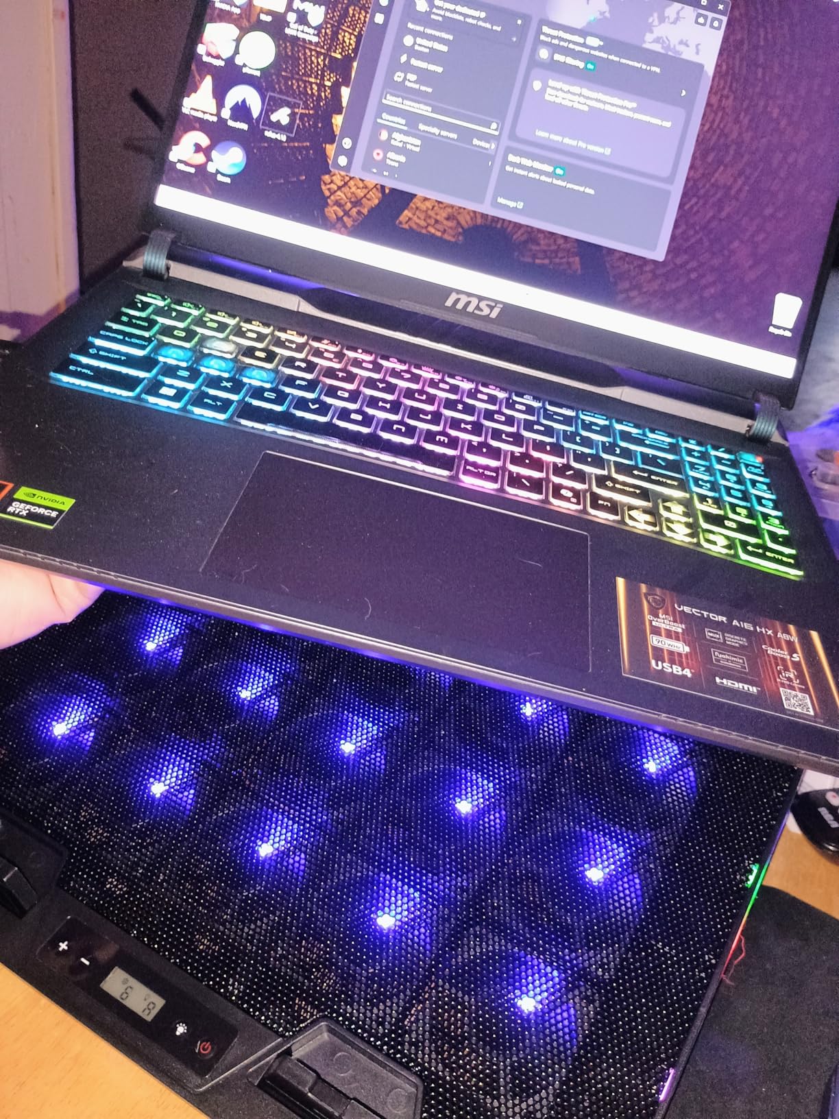 AICHESON Gaming Laptop Cooling Pad with 8 Fans, RGB Computer Stand for 15.6-17.3 Inch Notebook with 7 Height Slots, 2 USB Ports, AA3 customer photo 1