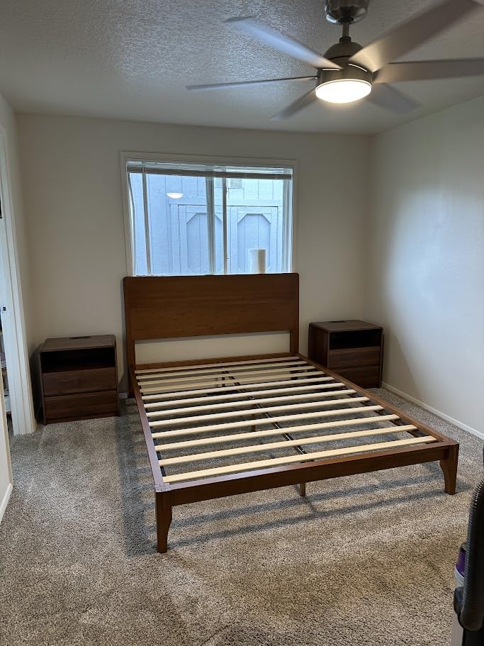 Merax Queen Size Bamboo Platform Bed, Mid-Century Modern Bed Frame with Tall Headboard, Solid Sustainable Bedframe, Wood Slat Support, No Box Spring Needed, Easy Assembly, Noise Free, Brown customer photo 2