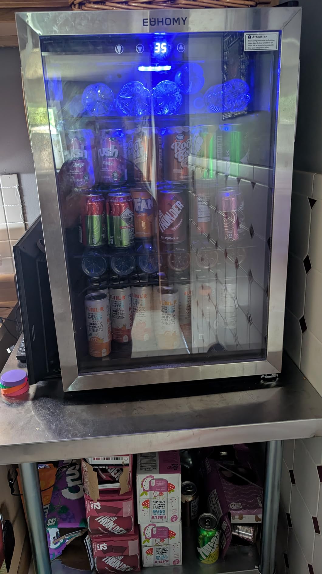 EUHOMY 18L Beverage Refrigerator Cooler, 24 Cans Mini Fridge with Quiet Compressor, Countertop Small Fridge with 40°F-61°F Digital Temperature Control, LED Light for Home, Bar, Office customer photo 1