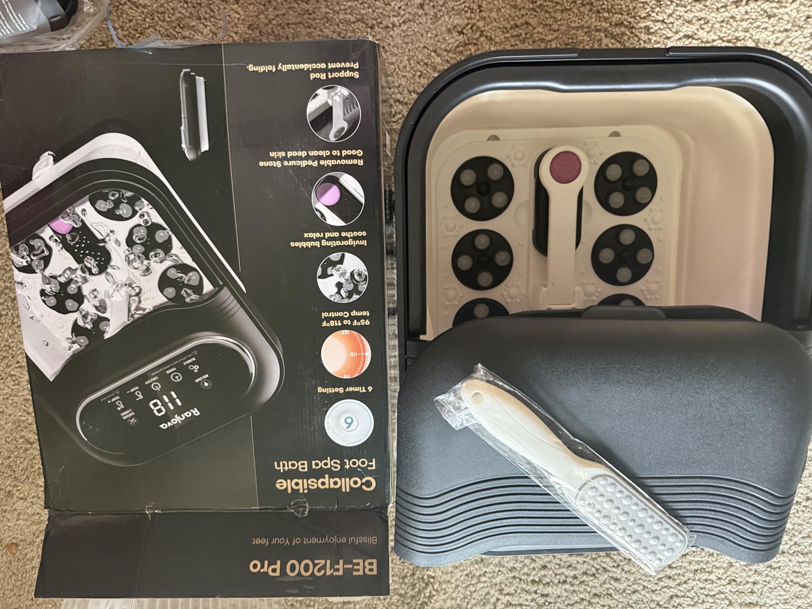 Ranjova Collapsible Foot Spa Electric Rotary Massage, Foot Bath with Heat, Bubble, Temp Control, and 24 Motorized Shiatsu Massage Balls, Pedicure Foot Spa Tub for Stress Relief (Black) customer photo 1
