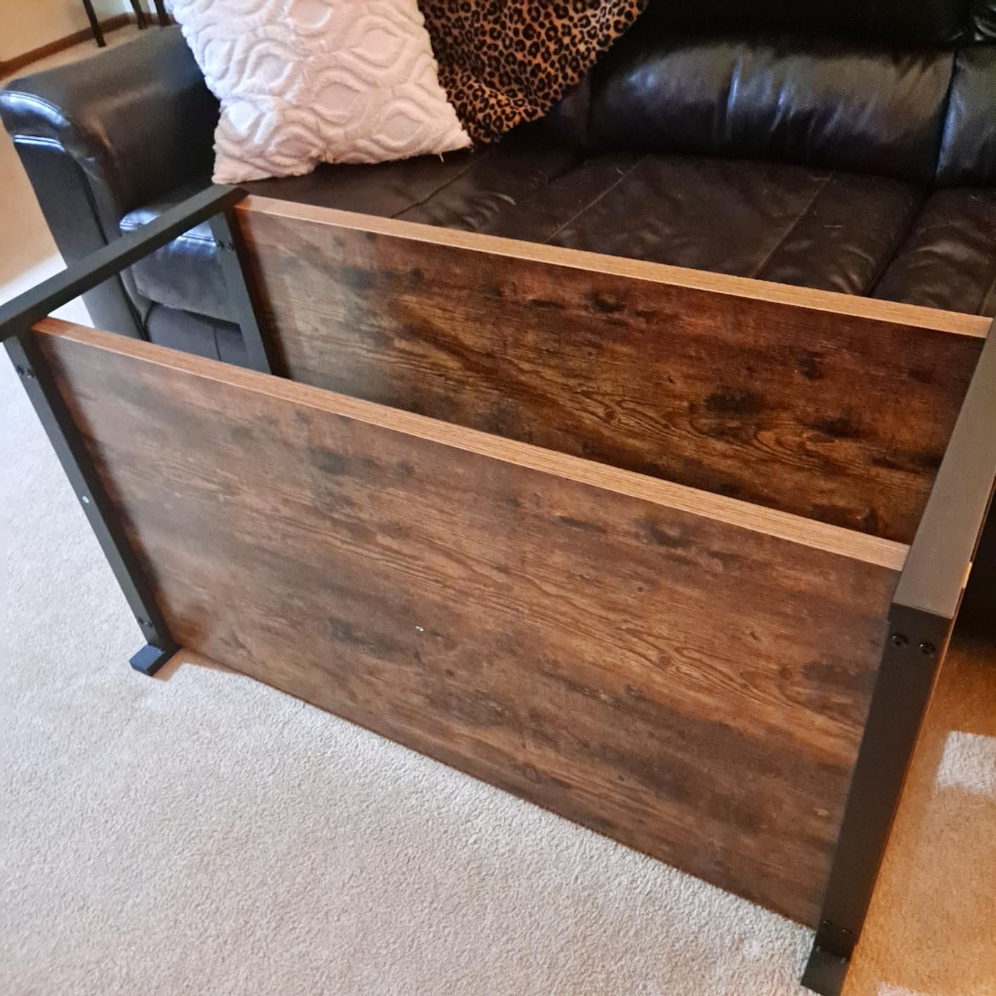 EXCEFUR Modern Coffee Table, Rustic Wood and Metal Center Table for Living Room, Industrial Rectangle Cocktail Tea Table with Storage, Oak customer photo 2