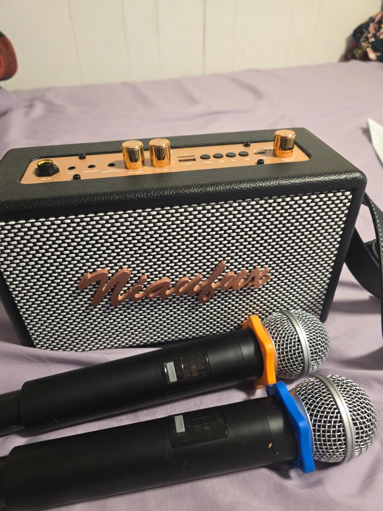 Karaoke Machine, Retro-Design Speaker with 2 Wireless Microphones for Adults & Kids, Portable Karaoke System for Home Party, Bluetooth/AUX/USB/TF/TWS Support, Gifts for Women & Girls - Brown customer photo 1