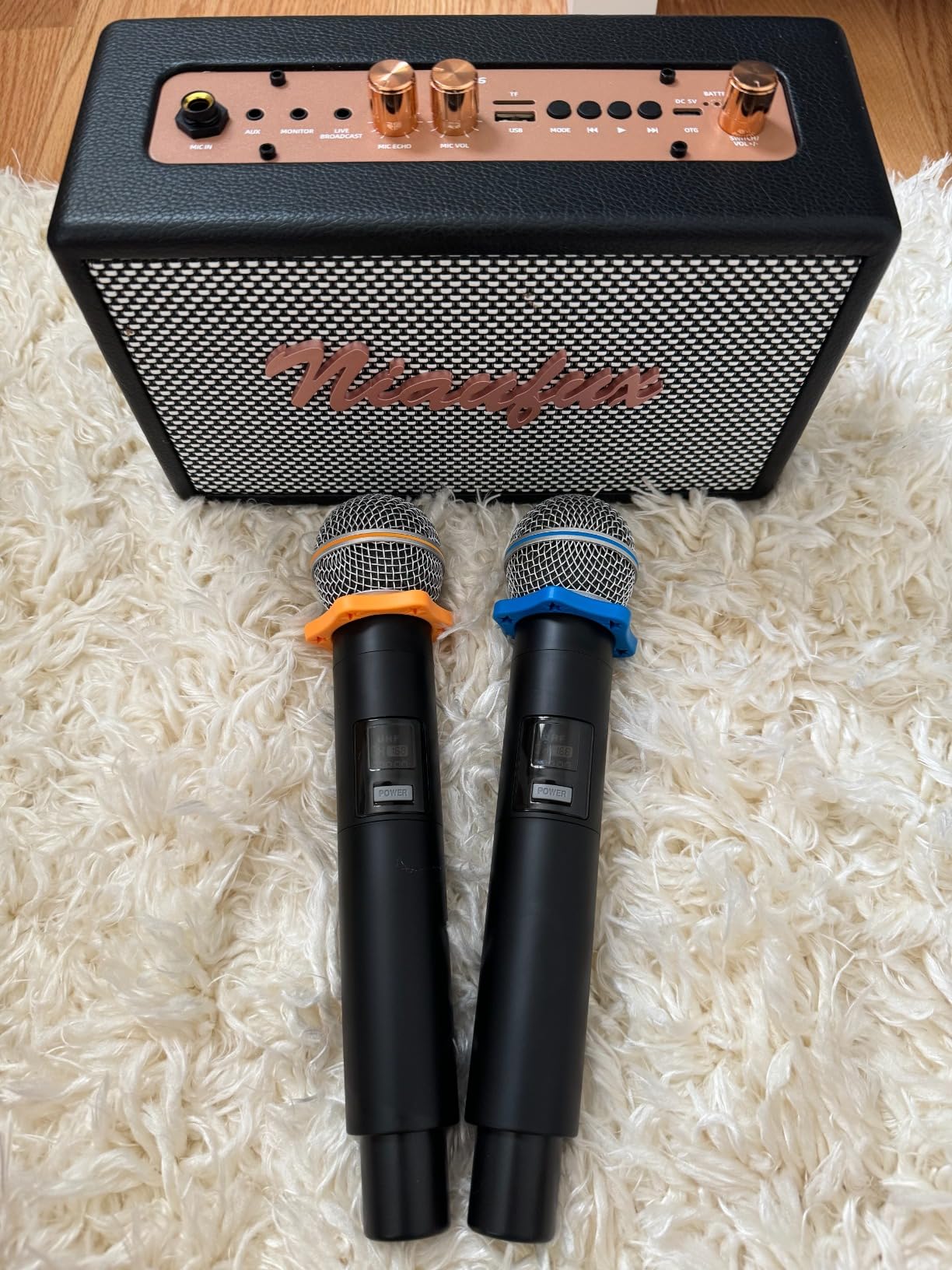 Karaoke Machine, Retro-Design Speaker with 2 Wireless Microphones for Adults & Kids, Portable Karaoke System for Home Party, Bluetooth/AUX/USB/TF/TWS Support, Gifts for Women & Girls - Brown customer photo 2