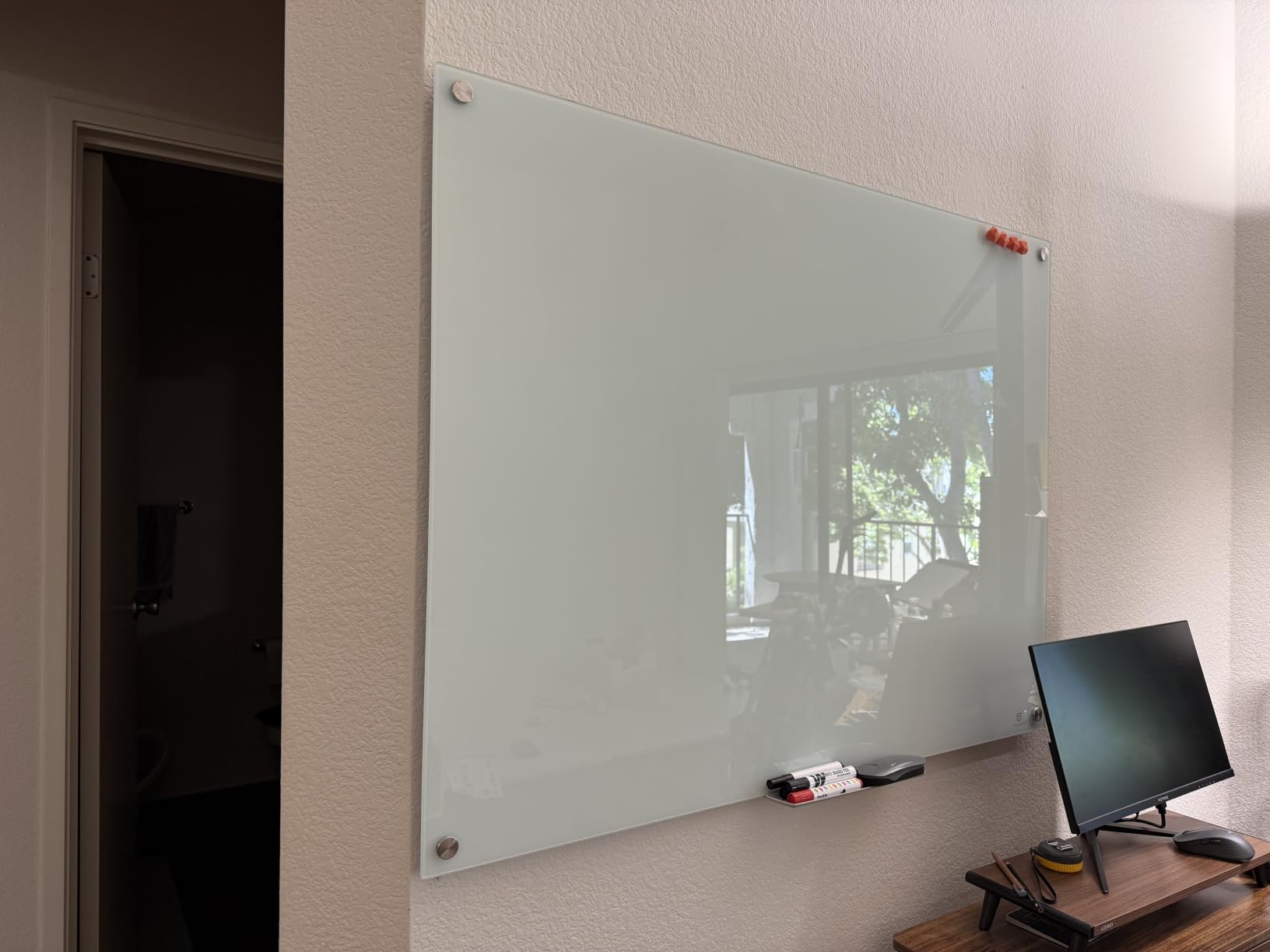 TSJ OFFICE Glass Dry-Erase Board - 48 x 36 Inches Wall Mounted Glass Whiteboard, Large Frameless Magnetic White Board for Office, Home & School, White customer photo 1