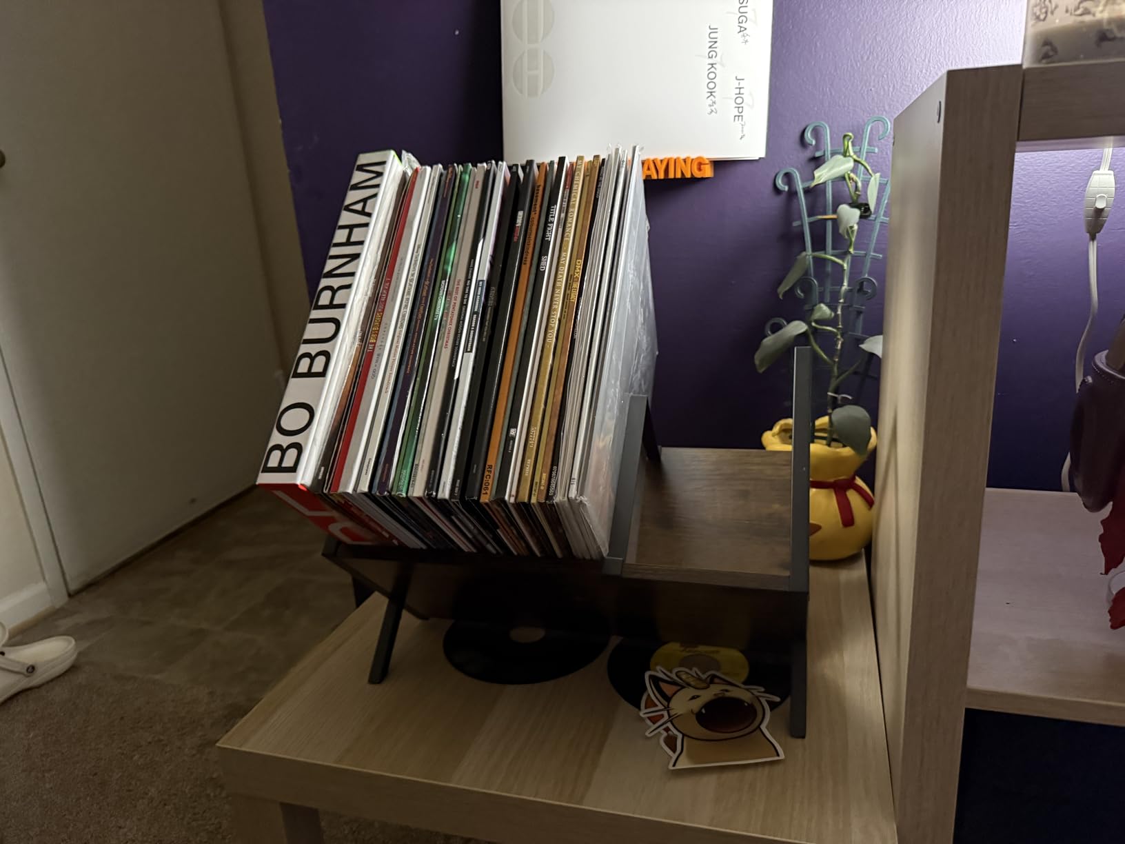 YINMIT Vinyl Record Holder, 80-100 LP Vinyl Record Storage Rack, Quick Assembly Vinyl Record Display, Retro Style Organizer for Magazine, Book, Files, Albums (Rustic Brown, 1 Tier) customer photo 2