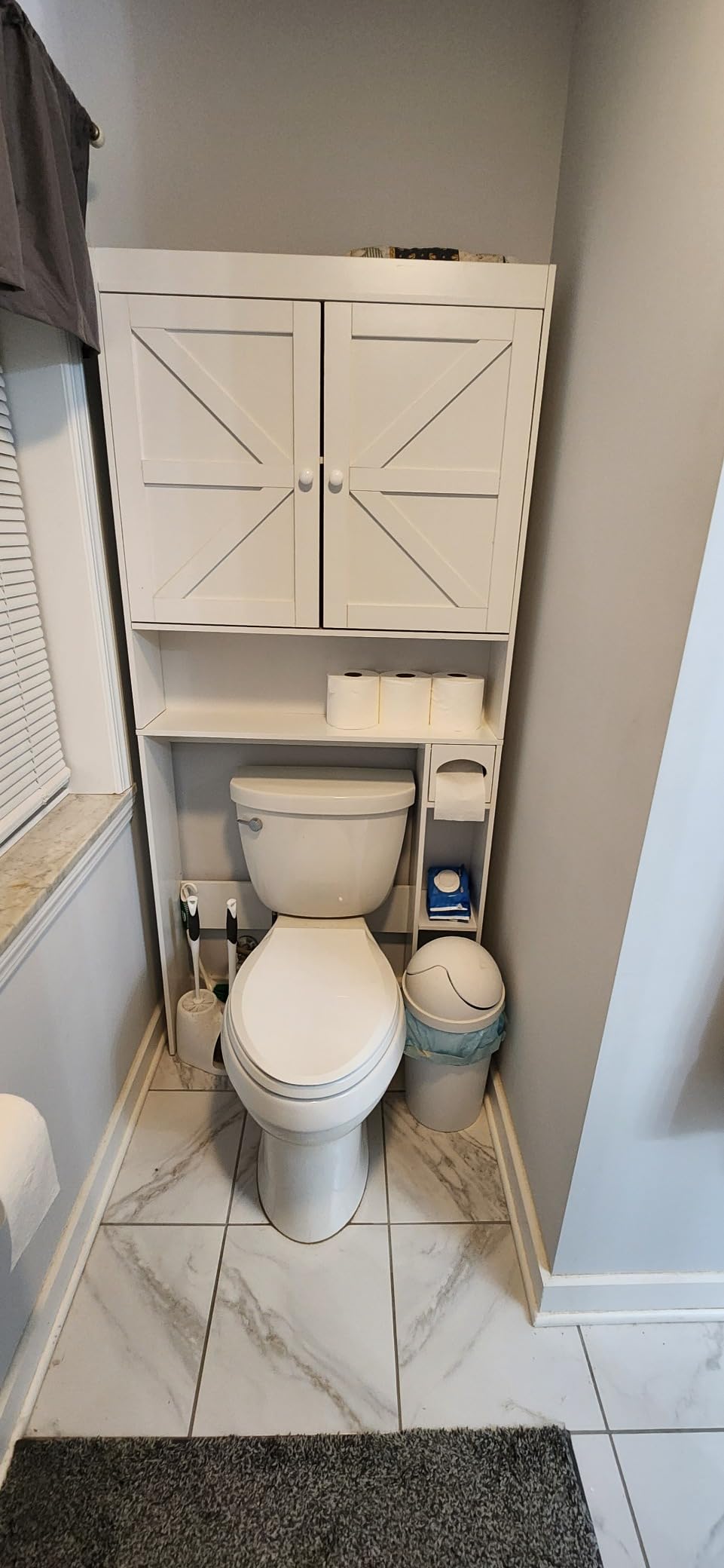 Furnideco 32.3''W Over The Toilet Storage Cabinet with Barn Doors, Over Toilet Shelf Farmhouse Storage Cabinet Space Saver with Toilet Paper Holder & Adjustable Bottom Bar, Espresso customer photo 1