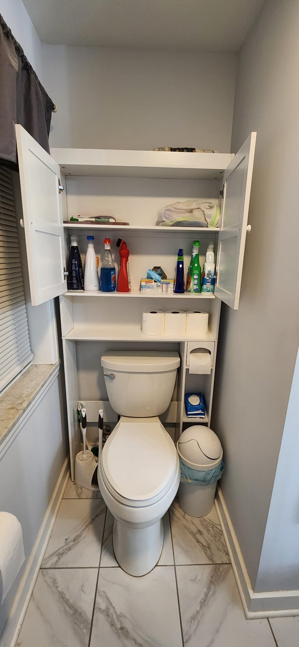 Furnideco 32.3''W Over The Toilet Storage Cabinet with Barn Doors, Over Toilet Shelf Farmhouse Storage Cabinet Space Saver with Toilet Paper Holder & Adjustable Bottom Bar, Espresso customer photo 2