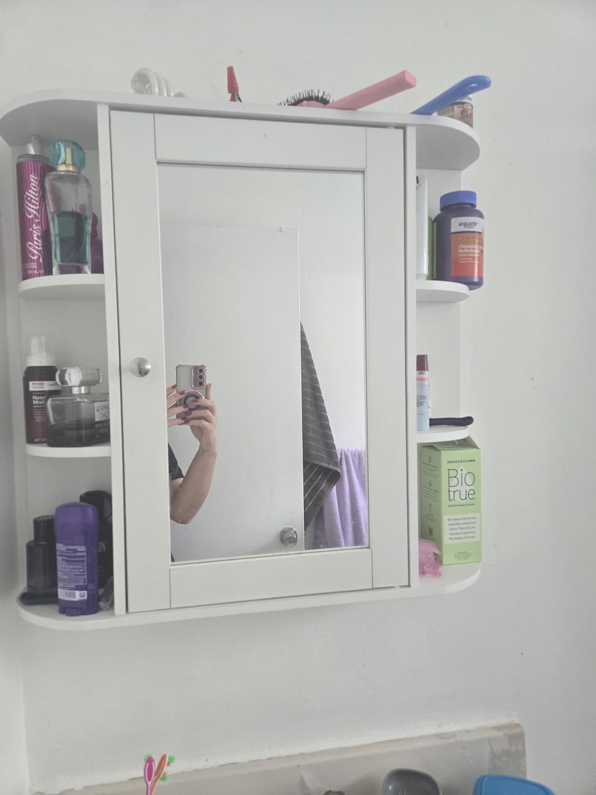 Shintenchi Bathroom Wall Cabinet with Mirror, Mounted Medicine Cabinets with 4 Internal and 6 Open Shelves, Mirrored Door Over the Toilet Storage, Solid White customer photo 1