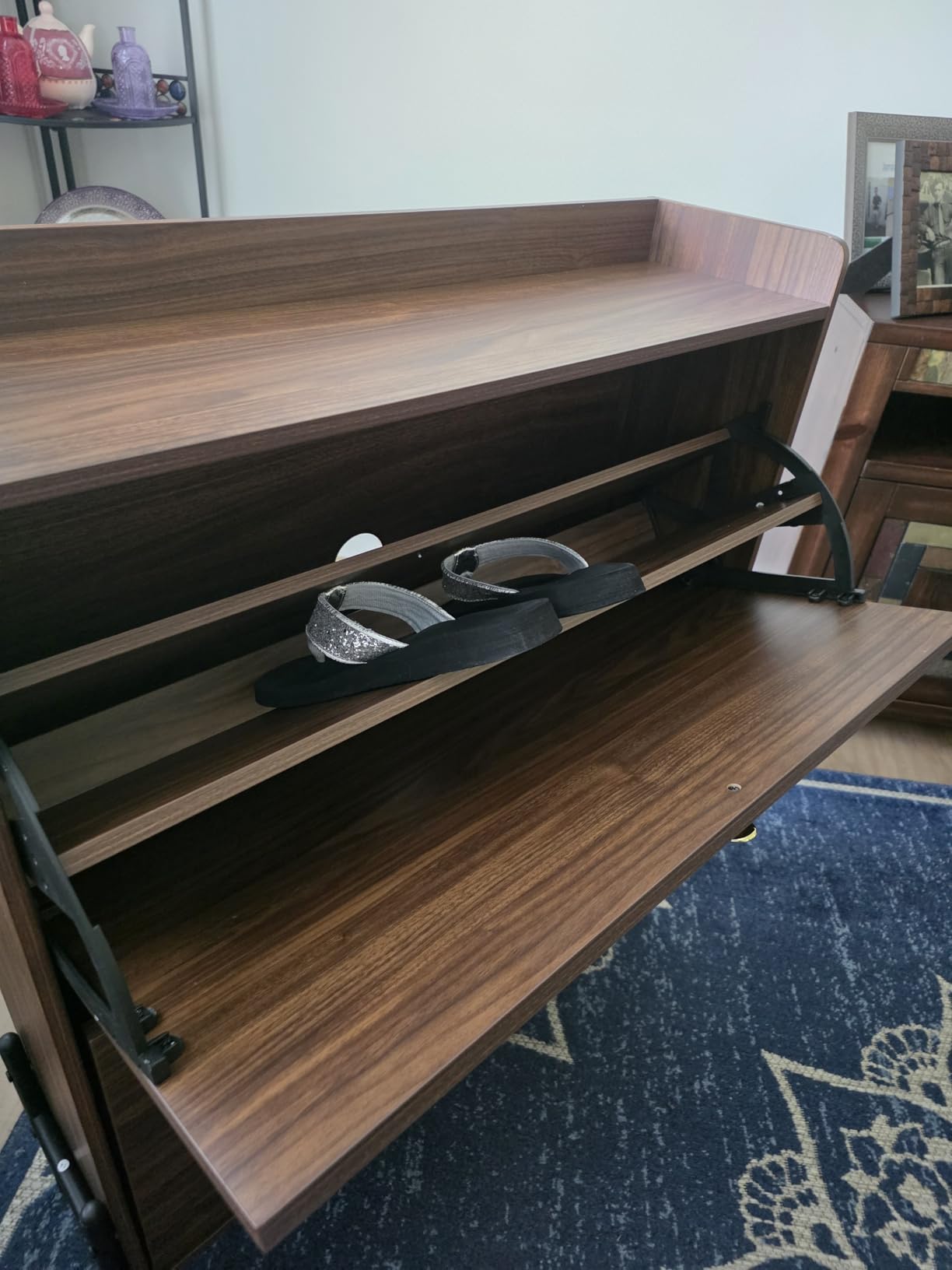 IRONCK Shoe Cabinet Storage with 2 Flip Drawers, Free Standing Wooden Shoe Storage Organizer Cabinet with Rattan Doors for Entryway, Narrow Shoe Rack Cabinet, Oak customer photo 2