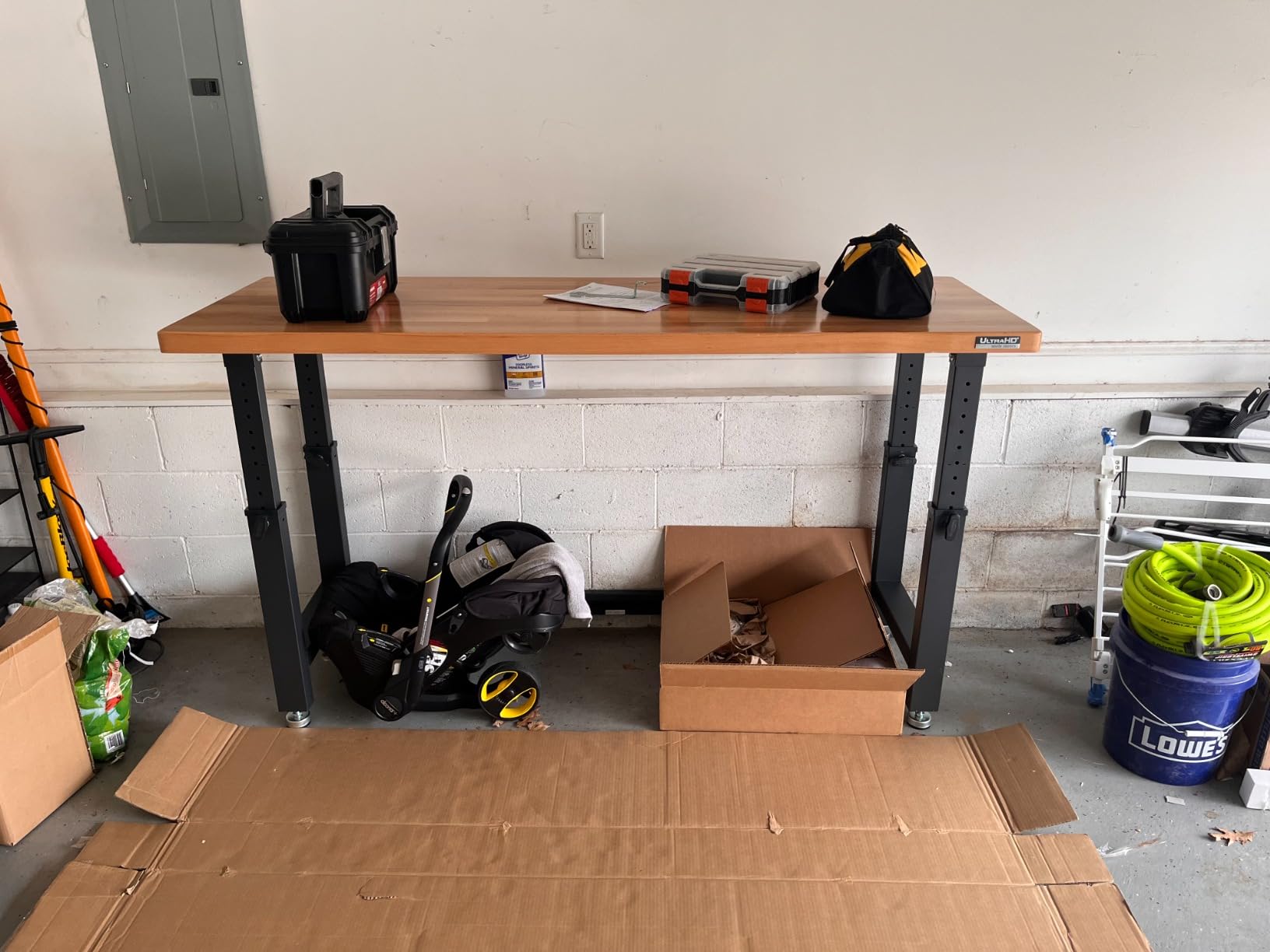 Seville Classics UltraHD Heavy Duty Workbench Table w/Solid Wood Top, 1000 lbs. Weight Capacity Workstation for Garage, Warehouse, Workshop, White, 60
