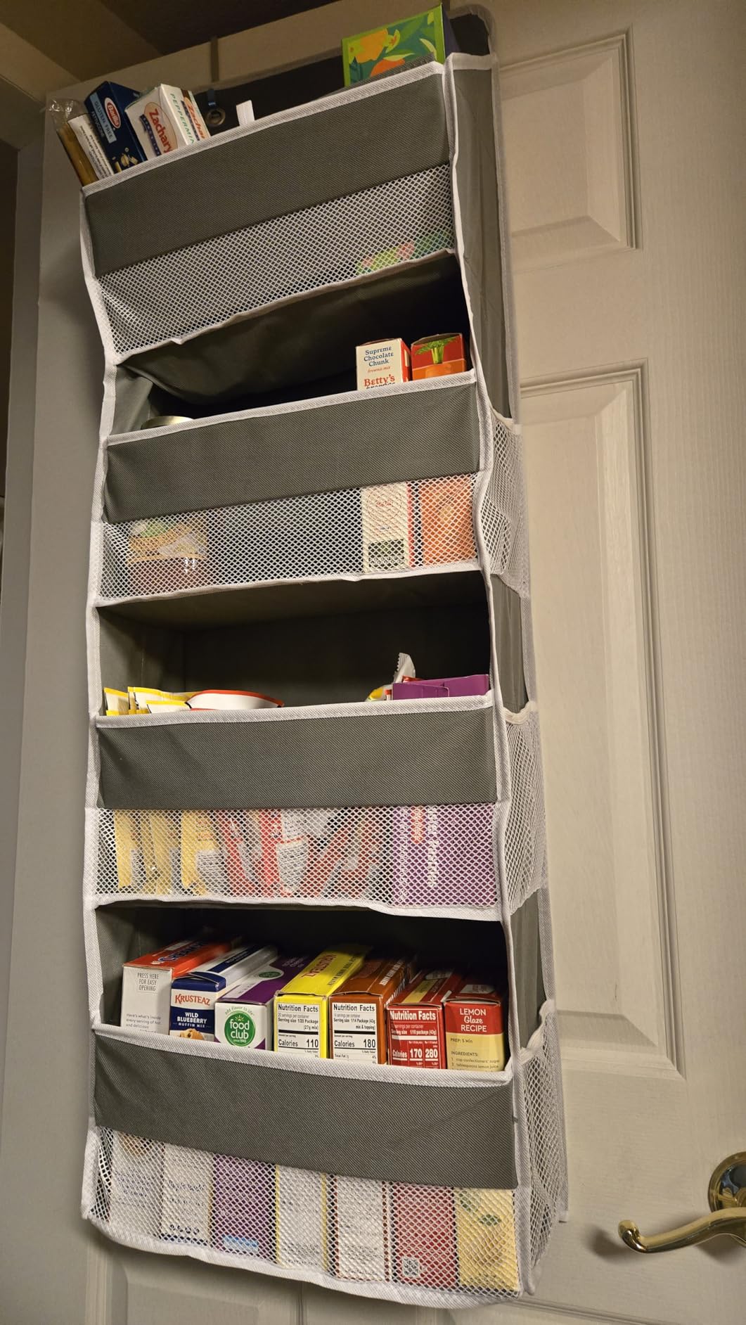SpaceHacks 1 Pack Over The Door Organizer, Hanging Storage Organizer with Clear Window, 40lb Ultra Sturdy Large Capacity Room Organizer for Pantry Laundry Bathroom Nursery Closet Baby Essential (Grey) customer photo 1