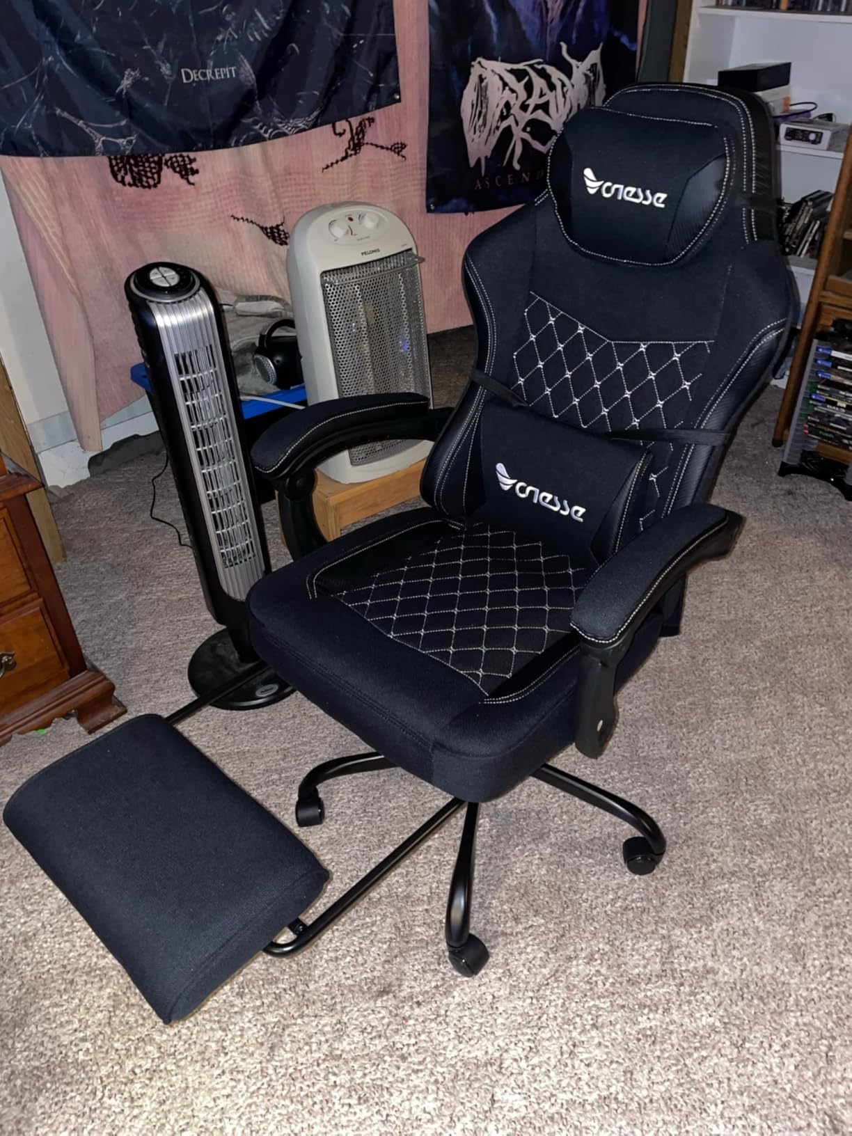 Vonesse Gaming Chair, Office Chair with Linen Breathable Mesh Fabric, Desk Chair with Adjustable Lumbar Support, Executive Computer Chairs with Footrest and Headrest (Gray) customer photo 1