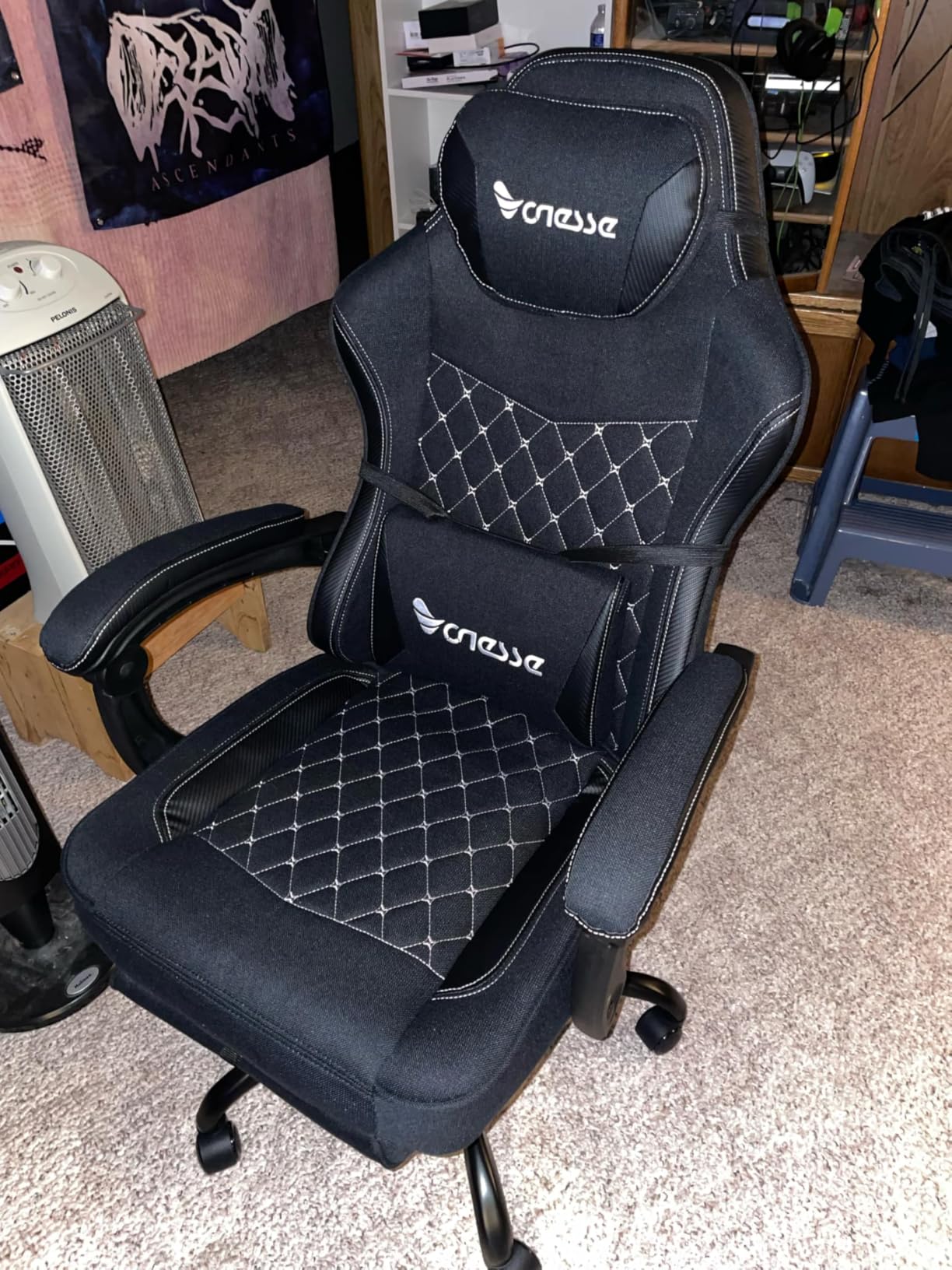 Vonesse Gaming Chair, Office Chair with Linen Breathable Mesh Fabric, Desk Chair with Adjustable Lumbar Support, Executive Computer Chairs with Footrest and Headrest (Gray) customer photo 2