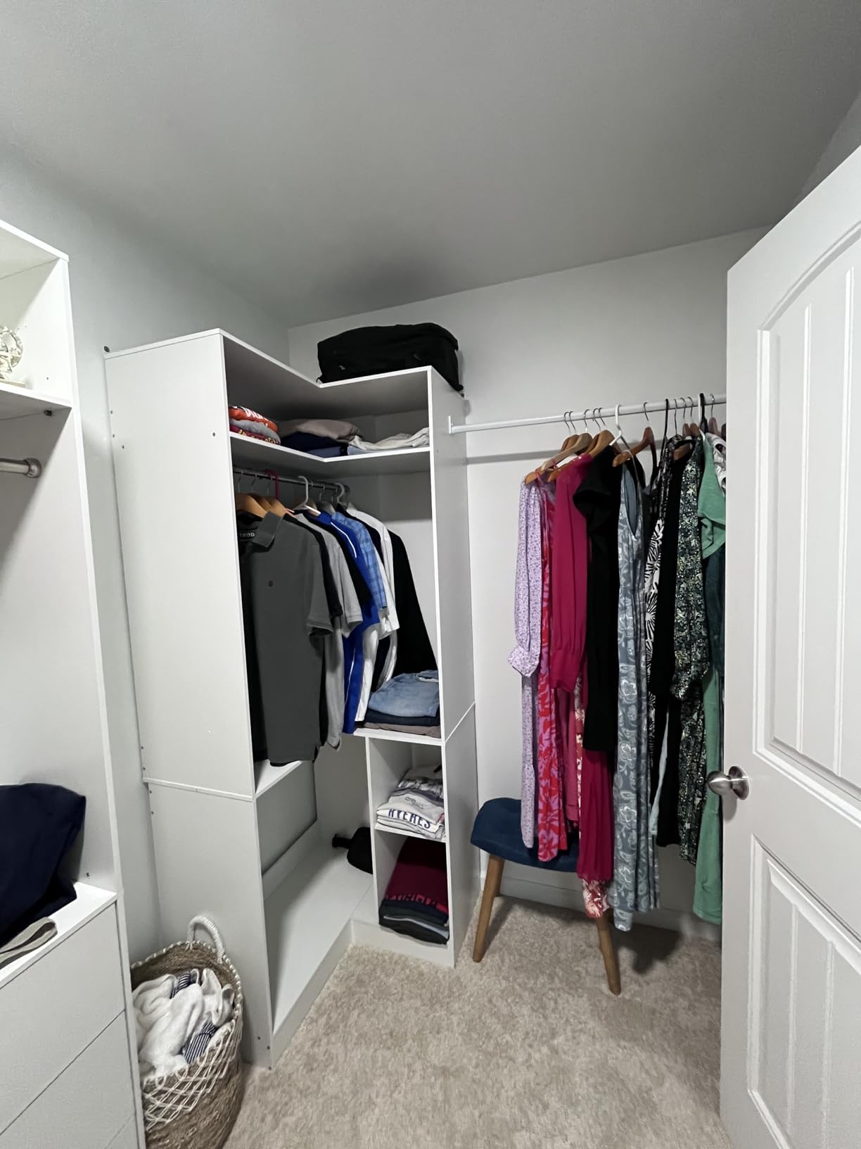Aheaplus Corner Closet System With Shelves, 34'' Organizer With Hanging Rods, Wood Walk-in for Small Space, Freestanding Tower, L Shaped Garment Rack, White customer photo 2