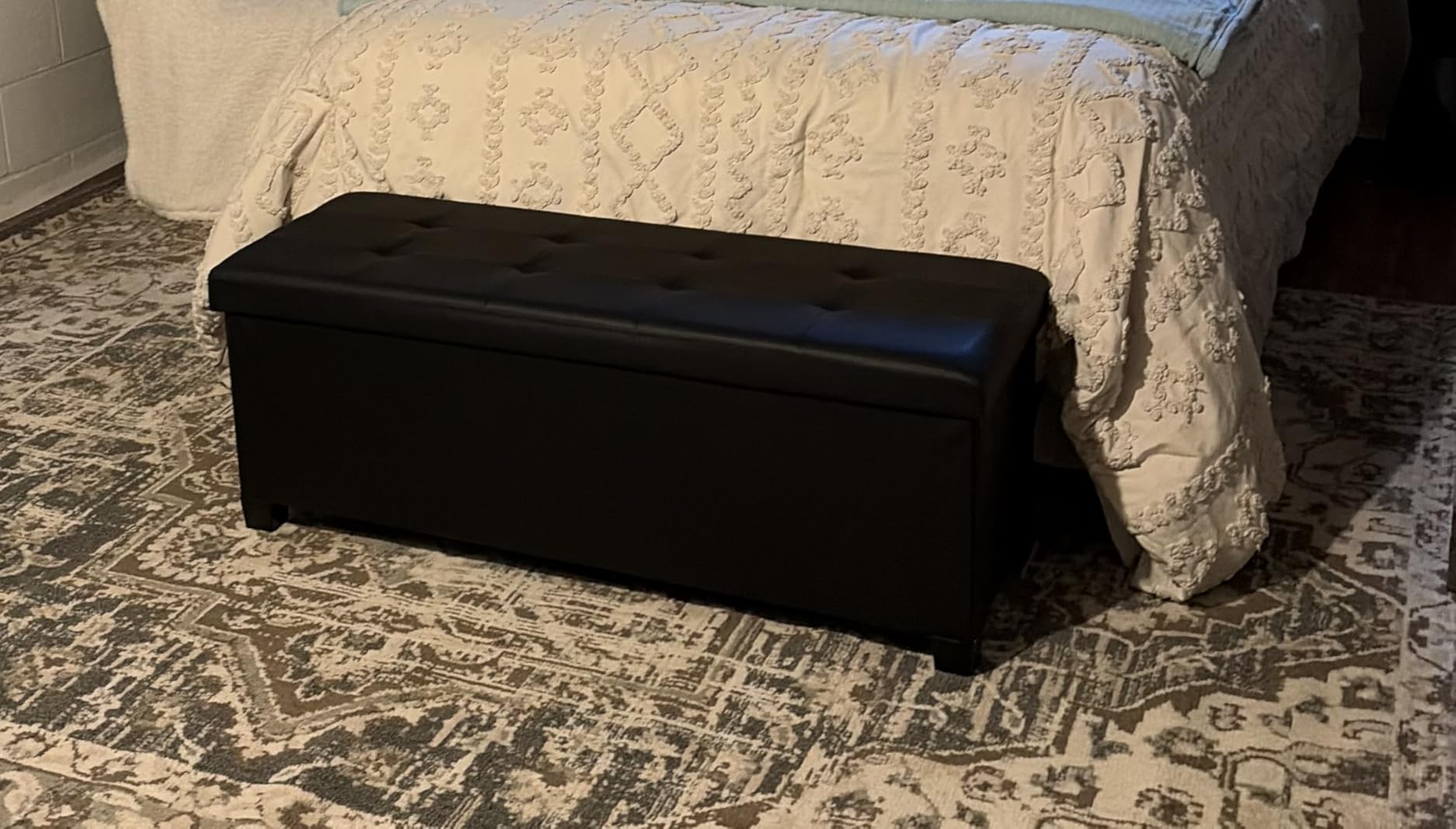 SONGMICS Storage Ottoman Bench, Folding Storage Chest, 15 x 43.3 x 15.7 Inches, Foot Rest Stool, 30 Gal. (112 L), Velvet Surface, for Bedroom, Entryway, Living Room, Cappuccino Beige ULSF0518W02 customer photo 1